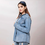 LC-ADSH024 Genuine leather Women Denim shirt jacket dress