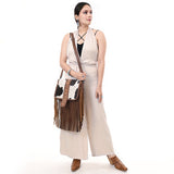 ADBG1504 Cowhide Crossbody Bag with Tooled Leather Flap & Fringe - Western Floral Accent