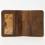 ADBG1249 Hand-Tooled Leather Wallet - Western Floral Carving with Stud Accents