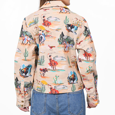 ADSH098 American Darling Cotton Lycra Western Bison Print Shirt Jacket