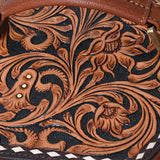 ADBGA781 Hexagon Tooled Leather & Cowhide Western Travel Case – Dual Zippers with Handle