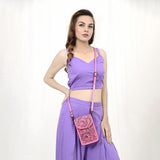 LC-ADBG1448C Pink Hand Tooled Leather Phone Crossbody Bag - Western Floral Vertical Pouch