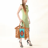 LC-ADBG230 Hand Tooled Leather Tote Bag with Southwestern Saddle Blanket Accent & Floral Detailing