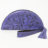 LC-ADBG1233H Hand-Tooled Leather Clutch - Semi-Circle Wristlet with Tassel