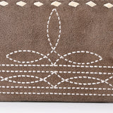 ADBG1687 Suede Leather Wallet with White Whipstitch Embroidery - Western Style