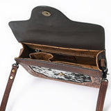 ADBG826 Tooled Leather & Hair-On Crossbody Bag Western Cowhide Shoulder Purse