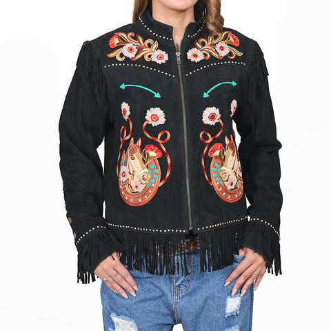 ADJKT111 American Darling Women Leather Fringed Embroidered Western Jacket