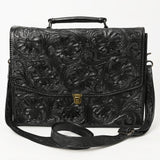ADBG1437B Black Handtooled Leather Messenger Bag - Western Floral Satchel