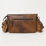 ADBG1484 Tooled Leather Cowhide Fringe Crossbody Bag with Turquoise Accent