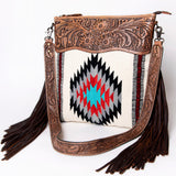 LC-ADBG510 Tooled Leather & Saddle Blanket Crossbody Bag - Western Fringe Purse by American Darling