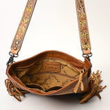 ADBG256 Tooled Leather & Cowhide Fringe Messenger Bag Western Boho Crossbody by American Darling