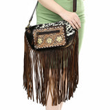 ADBGA550 American Darling Western Fanny Pack Cowhide Leather with Hand-Tooled Floral Pocket & Fringe
