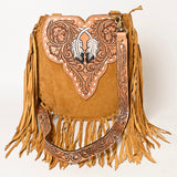 LC-ADBGA431 American Darling Western Feather Tooled Leather Messenger Bag with Fringe
