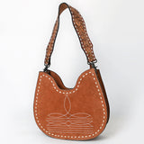 ADBG1720 Suede Hobo Bag with Hand Tooled Leather Strap & White Stitch Detailing