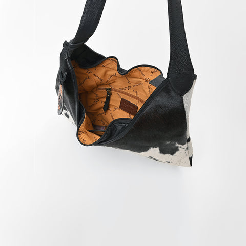 ADBGA1127 American Darling Black & White Hair-On Hide Leather Hobo Shoulder Bag