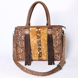 LC-ADBG230 Hand Tooled Leather Tote Bag with Hair-On Cowhide & Hand-Painted Floral Design