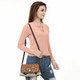 ADBGA569 Hand-Tooled Leather & Cowhide Crossbody Bag Western Floral Concho Accent