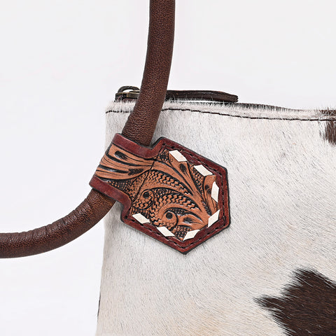 ADBG1841 American Darling Western Wristlet Bag with Hair-On Cowhide and Hand-Tooled Floral Detail