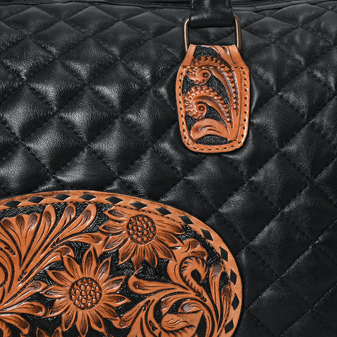 ADBG1681 American Darling Quilted Leather Speedy Bag | Hand-Tooled Floral Waist Bag