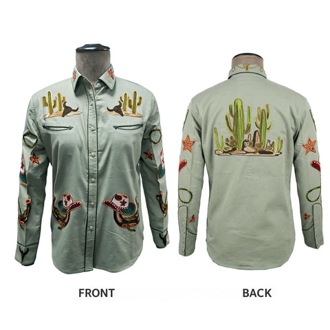 ADSH044 American Darling Olive Green Western Embroidered Apparel Shirt with Desert Motif