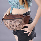 ADBG1211 Hand-Tooled Leather Western Waist Bag - Brown Cowgirl Fanny Pack by American Darling