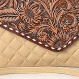 ADBG1672A Tooled Leather Tan Quilted Crossbody Clutch with Sunflower Flap - American Darling