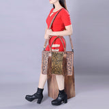 LC-ADBG230 Hand Tooled Leather Tote Bag with Hair-On Cowhide & Hand-Painted Floral Design