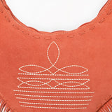 ADBGA733 V-Cut Suede Fringe Crossbody Bag - Western Embroidered Hobo Purse