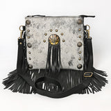 ADBGA880 Hair-On Hide Crossbody Fringe Bag – Western Cactus Concho with Stud Accents