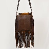 ADBGM477 Cowhide & Leather Western Fringe Crossbody Bag - Western Concho Bag with Turquoise Accent