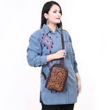 ADBGA661 Hand-Tooled Leather Western Sling Backpack-Brown Floral Scroll Design