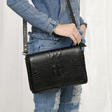 ADBG1193A Black Croc-Embossed Leather Crossbody Bag - Sleek Western Mini Satchel