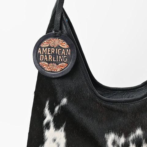 ADBGA1127 American Darling Black & White Hair-On Hide Leather Hobo Shoulder Bag