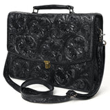ADBG1437B Black Handtooled Leather Messenger Bag - Western Floral Satchel