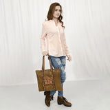 ADBGA479 American Darling Genuine Leather Western Tote Bag Hand-Tooled Floral Design