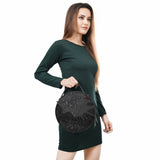 ADBG1563D Black Croc Embossed Round Leather Crossbody - Western Minimalist Purse