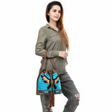 ADBG1512 Turquoise Handwoven Wool & Leather Bucket Bag with Fringe - Western Boho Style