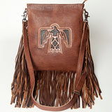 LC-ADBG719 Leather Fringe Crossbody Bag with Tooled Panel
