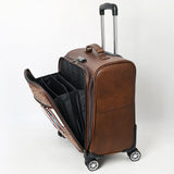 ADBG1570 Southwestern Aztec Woven & Tooled Leather Rolling Luggage - Western Carry-On