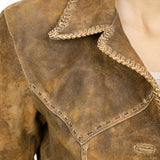 LC-ADJKT037 Genuine Vintage Leather Women Shirt Jacket Dress