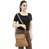 ADBG1496 Hand-Tooled Leather Crossbody Bag - Western Floral with Whipstitch & Turn Lock