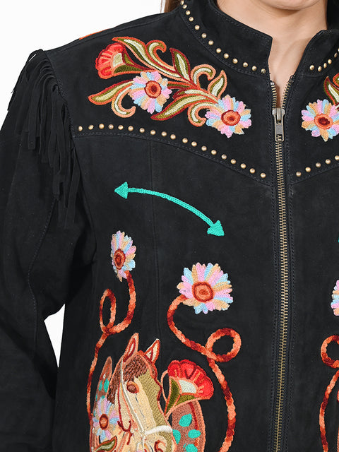 ADJKT111 American Darling Women Leather Fringed Embroidered Western Jacket