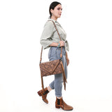 ADBG1581 Hand-Tooled Leather Envelope Clutch - Western Crossbody with Braided Strap & Fringe