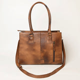 ADBG1317 Red Tooled Leather Western Tote Bag - Floral Hand-Carved Shoulder Purse