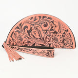 LC-ADBG1233H Hand-Tooled Leather Clutch - Semi-Circle Wristlet with Tassel