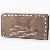 ADBG1687 Suede Leather Wallet with White Whipstitch Embroidery - Western Style