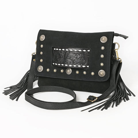 ADBGA906 American Darling Western Hand Tooled Floral Cross body Bag with Genuine Suede & Fringes
