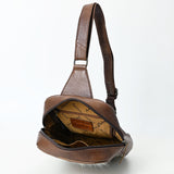 ADBG1554 Southwestern Cowhide & Leather Sling Bag with Woven Aztec Panel