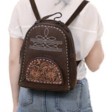 ADBG1574 Suede Western Backpack - Tooled Leather Floral Pocket