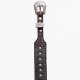 ADHTBR103 Western Studded Brown Leather Hatband with Engraved Silver Buckle